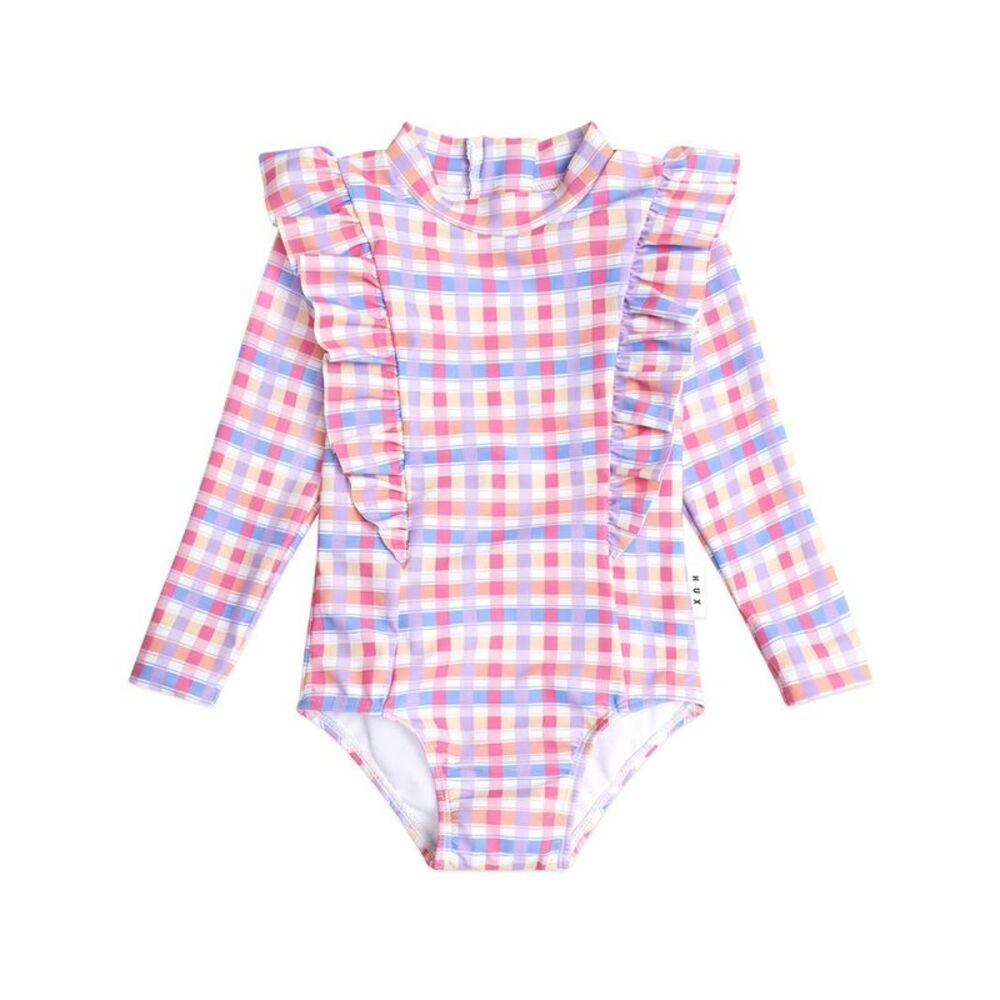 Huxbaby Girls  Scandi Frill One-Piece Rainbow Check, Multi